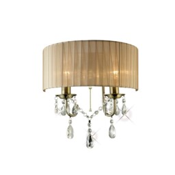 Olivia Wall Lamp Switched with Soft Bronze Shade 2 Light Antique Brass, Crystal