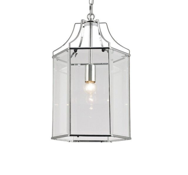 Payton Hexagonal Ceiling Pendant Lantern E27 Polished Chrome, Clear Glass - image 1