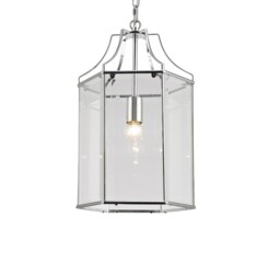Payton Hexagonal Ceiling Pendant Lantern E27 Polished Chrome, Clear Glass