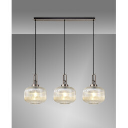 Yorktown Linear 3 Light Pendant E27, Antique Silver/Matt Black With 30cm Pumpkin Shaped Ribbed Champagne Glass - thumbnail 3