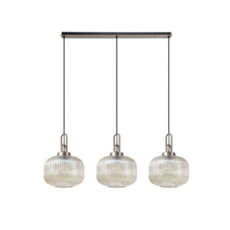 Yorktown Linear 3 Light Pendant E27, Antique Silver/Matt Black With 30cm Pumpkin Shaped Ribbed Champagne Glass - thumbnail 5