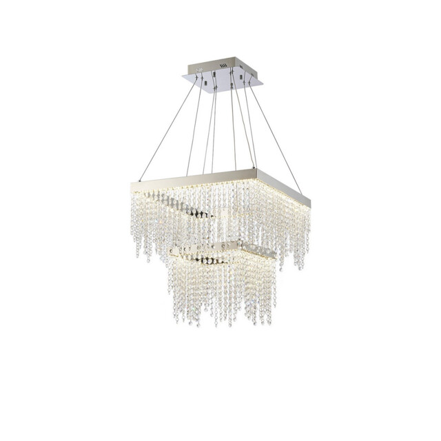 Bano Square 2 Tier Dimmable Pendant 47W LED, 4000K, 5000lm, Polished Chrome / Crystal Chain, 3yrs Warranty - image 1