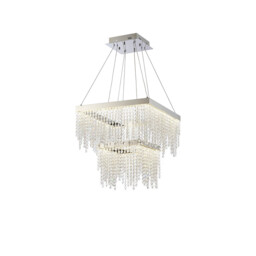 Bano Square 2 Tier Dimmable Pendant 47W LED, 4000K, 5000lm, Polished Chrome / Crystal Chain, 3yrs Warranty - thumbnail 1
