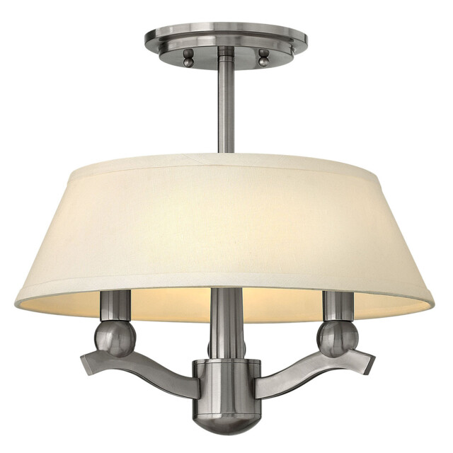 Hinkley Whitney Cylindrical 3 Arm Semi-Flush / Pendant Ceiling Light with Shade 3x E14 Brushed Nickel
