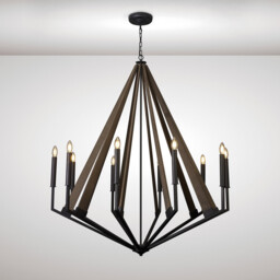 Hilton Decagonal Pendant 10 Light E14 Satin Black/Dark Grey Wood, (ITEM REQUIRES CONSTRUCTION/CONNECTION) - thumbnail 2