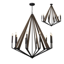 Hilton Decagonal Pendant 10 Light E14 Satin Black/Dark Grey Wood, (ITEM REQUIRES CONSTRUCTION/CONNECTION)