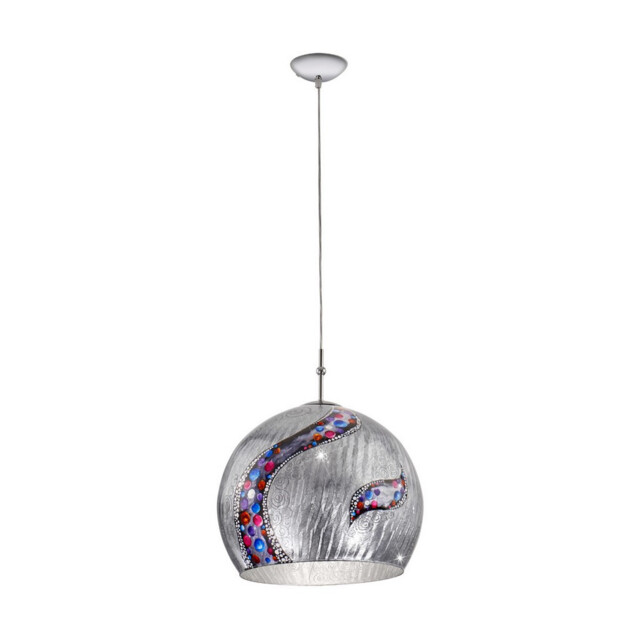 Luna Designer Glass Dome Pendant Light Polished Chrome 1x E27 - Kiss Silver Pattern - image 1
