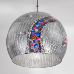 Luna Designer Glass Dome Pendant Light Polished Chrome 1x E27 - Kiss Silver Pattern - thumbnail 2