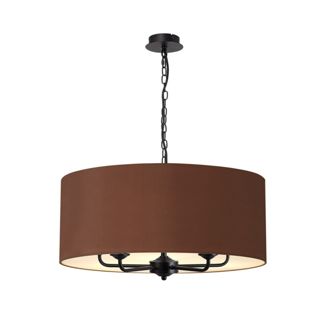 Banyan 5 Light Multi Arm Pendant With 60cm x 22cm Dual Faux Silk Fabric Shade Matt Black/Taupe - image 1