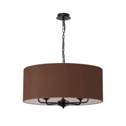 Banyan 5 Light Multi Arm Pendant With 60cm x 22cm Dual Faux Silk Fabric Shade Matt Black/Taupe - thumbnail 5
