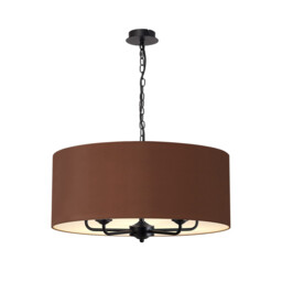 Banyan 5 Light Multi Arm Pendant With 60cm x 22cm Dual Faux Silk Fabric Shade Matt Black/Taupe