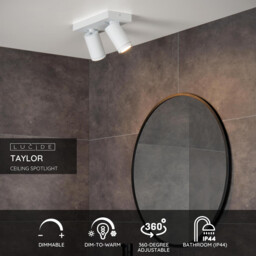 Taylor Modern Twin Ceiling Spotlight Bathroom - LED Dim to warm - GU10 - 2x5W 2200K/3000K - IP44 - White - thumbnail 2