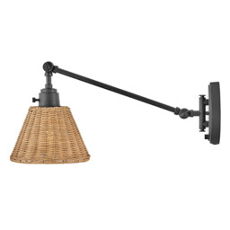 Hinkley Arti Dome Wall Lamp Contemporary Black, Natural Rattan Shade 1x E27 - thumbnail 5