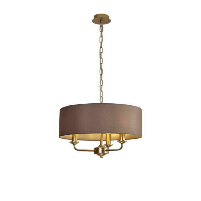 Banyan 3 Light Multi Arm Pendant With 45cm x 15cm Faux Silk Fabric Shade Champagne Gold/Grey - image 1
