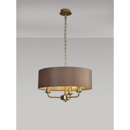 Banyan 3 Light Multi Arm Pendant With 45cm x 15cm Faux Silk Fabric Shade Champagne Gold/Grey - thumbnail 2
