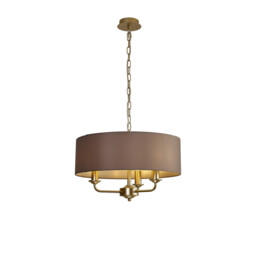 Banyan 3 Light Multi Arm Pendant With 45cm x 15cm Faux Silk Fabric Shade Champagne Gold/Grey - thumbnail 1