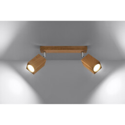 Keke Oak Square Twin Ceiling Spotlight Wood, 2x GU10 - thumbnail 3