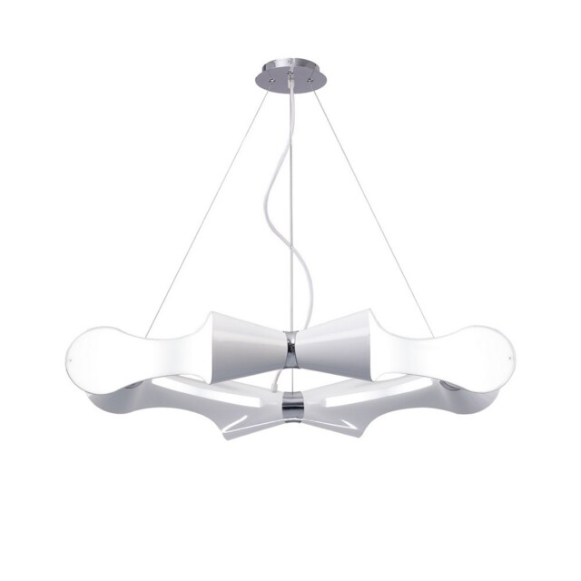 Ora Ceiling Pendant 8 Flat Round Light E27, Gloss White, White Acrylic, Polished Chrome - image 1