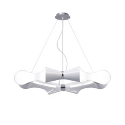 Ora Ceiling Pendant 8 Flat Round Light E27, Gloss White, White Acrylic, Polished Chrome - thumbnail 1
