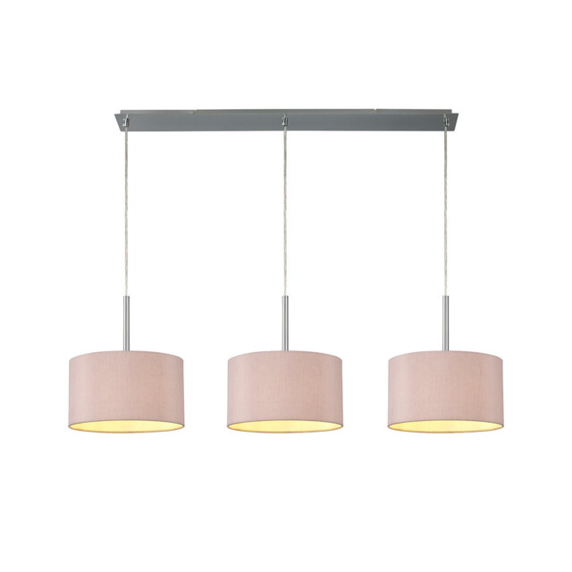 Baymont Polished Chrome 3 Light E27 Linear Pendant With 30cm x 17cm Dual Faux Silk Shade, Taupe/Halo Gold - image 1