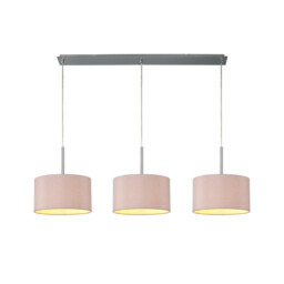 Baymont Polished Chrome 3 Light E27 Linear Pendant With 30cm x 17cm Dual Faux Silk Shade, Taupe/Halo Gold