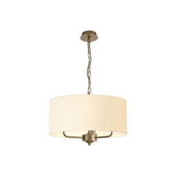 Banyan 3 Light Multi Arm Pendant With 50cm x 20cm Faux Silk Fabric Shade Champagne Gold/Ivory Pearl