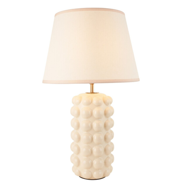 Bobble White Crackle Glaze Table Lamp with Vintage White Fabric Ivy Shade 35cm B22 - image 1
