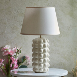 Bobble White Crackle Glaze Table Lamp with Vintage White Fabric Ivy Shade 35cm B22 - thumbnail 3