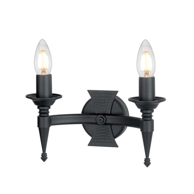 Saxon 2 Light Indoor Candle Wall Light Black, E14 - image 1