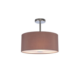 Baymont Polished Chrome 3 Light E27 Semi Flush With 40cm x 18cm Dual Faux Silk Shade, Taupe/Halo Gold