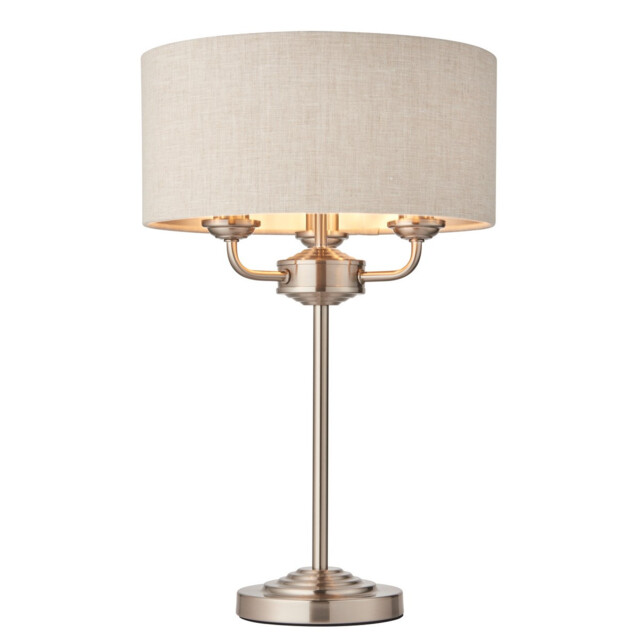 Highclere Table Lamp Brushed Chrome Plate, Natural Linen Shade - image 1