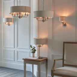 Highclere Table Lamp Brushed Chrome Plate, Natural Linen Shade - thumbnail 3