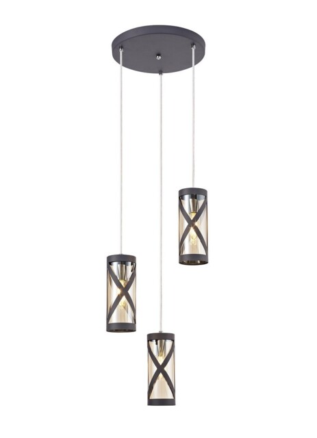 Burlington 3 Light Round Ceiling Cluster Pendant E14, Matt Grey, Polished Chrome, Cognac - image 1