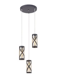 Burlington 3 Light Round Ceiling Cluster Pendant E14, Matt Grey, Polished Chrome, Cognac - thumbnail 1