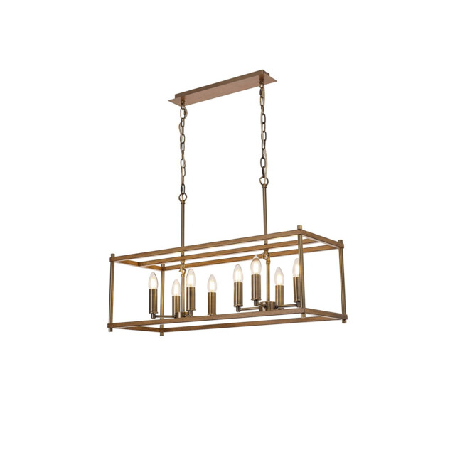 Catskill Linear Ceiling Pendant, 8 Light E14, Medium Oak, Antique Brass - image 1