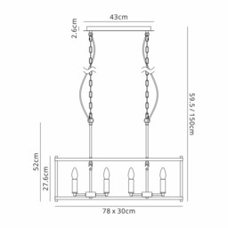 Catskill Linear Ceiling Pendant, 8 Light E14, Medium Oak, Antique Brass - thumbnail 2