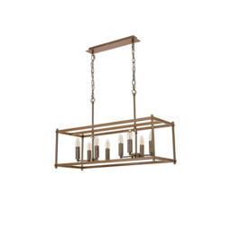 Catskill Linear Ceiling Pendant, 8 Light E14, Medium Oak, Antique Brass - thumbnail 5