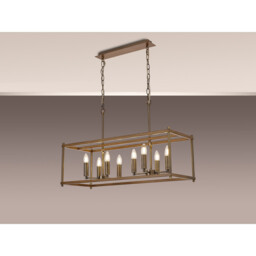 Catskill Linear Ceiling Pendant, 8 Light E14, Medium Oak, Antique Brass - thumbnail 3