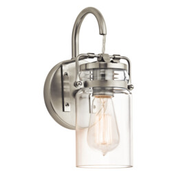 Brinley 1 Light Wall Light Brushed Nickel, E27 - thumbnail 1