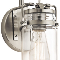 Brinley 1 Light Wall Light Brushed Nickel, E27 - thumbnail 2