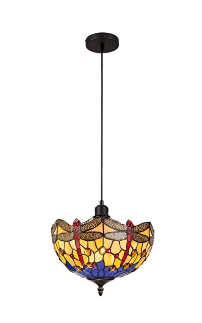 Worcester 1 Light Uplighter Ceiling Pendant E27 With 30cm Tiffany Shade, Blue, Orange, Crystal, Black - image 1