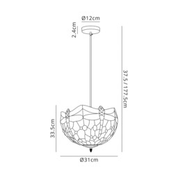 Worcester 1 Light Uplighter Ceiling Pendant E27 With 30cm Tiffany Shade, Blue, Orange, Crystal, Black - thumbnail 2