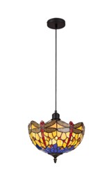 Worcester 1 Light Uplighter Ceiling Pendant E27 With 30cm Tiffany Shade, Blue, Orange, Crystal, Black - thumbnail 1