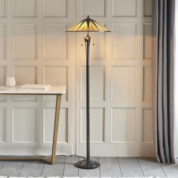 Dark 2 Light Floor Lamp Black, Tiffany Style Glass, E27 - thumbnail 2