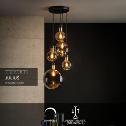 Julius Vintage Cluster Pendant Light - 5xE27 - Smoke Grey - thumbnail 2