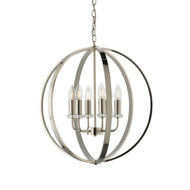 Ritz 6 Light Ceiling Pendant Bright Nickel & Clear Faceted Acrylic, E14 - image 1