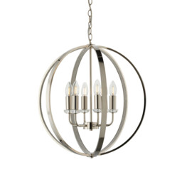 Ritz 6 Light Ceiling Pendant Bright Nickel & Clear Faceted Acrylic, E14