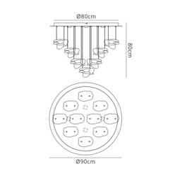 Nido Ceiling Cluster Pendant 90cm Round 10 + 4 Lights 60W + 20W LED 3000K, 6560lm, Chrome - thumbnail 2