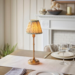 Burley Rechargeable Brushed Aged Brass Plate Table Lamp with Herb Garden Green Fabric Leaf Shade 16cm Integrated LED - thumbnail 2