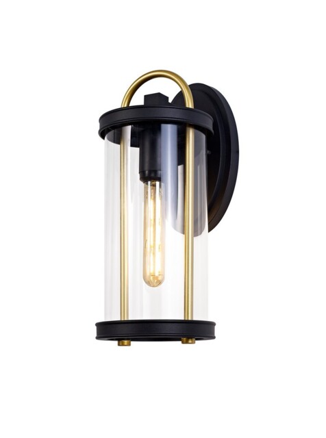 Conesus Large Wall Lamp, 1 x E27, Black & Gold, Clear Glass, IP54 - image 1